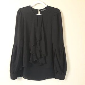 Proenza Schouler Black Ruffle Front Long Sleeve Blouse